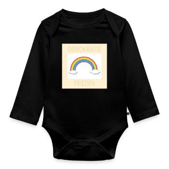 DEMOKRATIE REGENBOGEN FRIEDEN - Baby Bio-Langarm-Body - Schwarz - Vorne