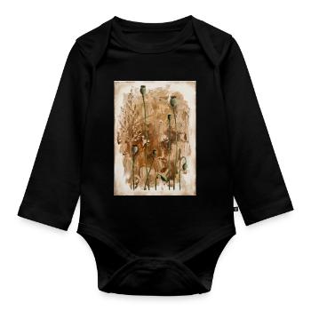 Poppy Stems on Earth Tones - Organic Longsleeve Baby Bodysuit - black - Front