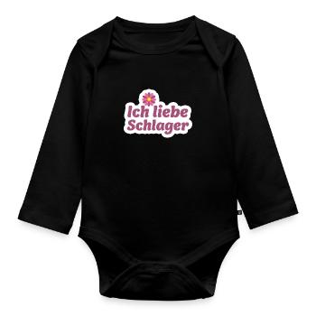 Schlager-Sticker: Musik & Blume Design - Baby Bio-Langarm-Body - Schwarz - Vorne