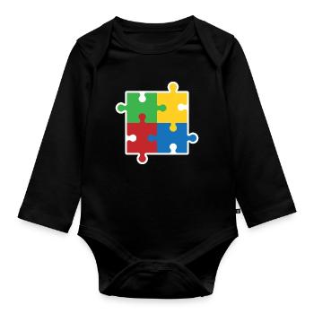 Autism Puzzle Icon - Organic Longsleeve Baby Bodysuit - black - Front