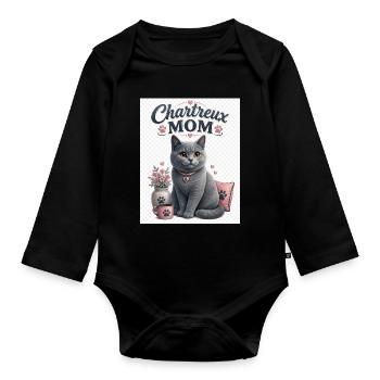 Charteux Mom Gray Cat Love - Organic Longsleeve Baby Bodysuit - black - Front