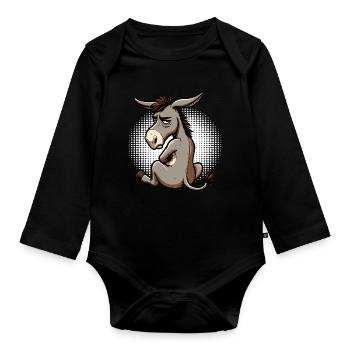 Donkey Donkey Donkey Holder Muli Long-Eared Donkey Muli - Organic Longsleeve Baby Bodysuit - black - Front