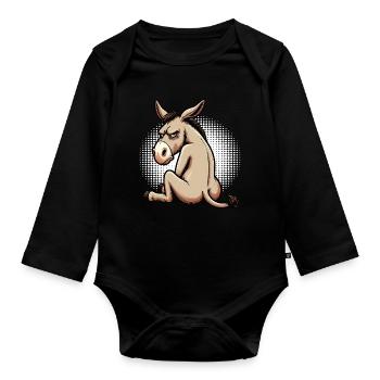 Donkey Donkey Donkey Holder Muli Long-Eared Donkey Muli - Organic Longsleeve Baby Bodysuit - black - Front