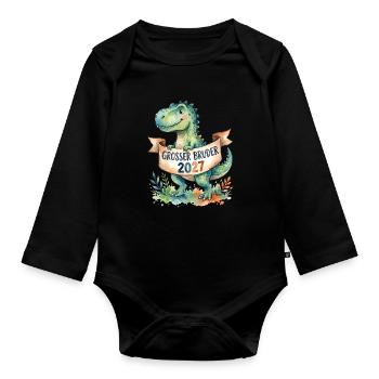 Großer Bruder 2027 Dinosaurier - Baby Bio-Langarm-Body - Schwarz - Vorne