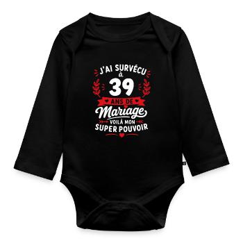 Survivre à 39 ans de mariage - Body Bébé bio manches longues - noir - Devant