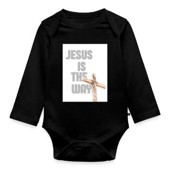 Jesus Is The Way Cross Graphic - Organic Longsleeve Baby Bodysuit - black - Front