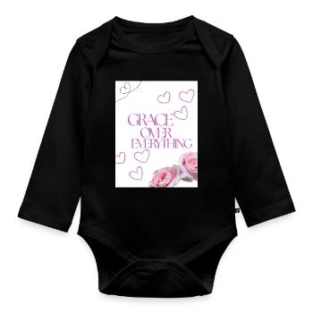 Grace Over Everything Floral Hearts - Organic Longsleeve Baby Bodysuit - black - Front