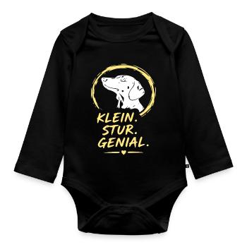 Small. Stubborn. Brilliant. Dog Logo - Organic Longsleeve Baby Bodysuit - black - Front