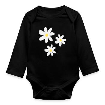 White flowers in timeless elegance - Organic Longsleeve Baby Bodysuit - black - Front