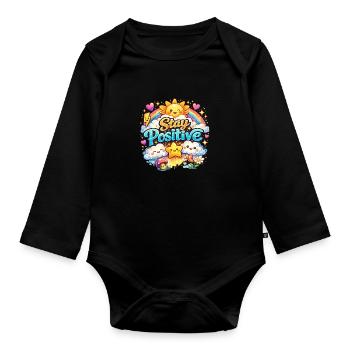 Stay Positive Rainbow Kawaii - Organic Longsleeve Baby Bodysuit - black - Front