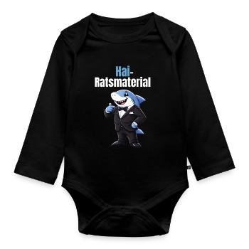 Certified Hairatsmaterial | Lustiger Hai Wortwitz - Baby Bio-Langarm-Body - Schwarz - Vorne