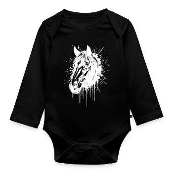 Weißer Spritzpferdekopf - Baby Bio-Langarm-Body - Schwarz - Vorne