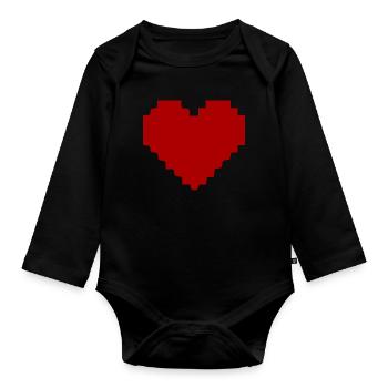 Rotes Herz rot Pixelherz Geschenk  - Baby Bio-Langarm-Body - Schwarz - Vorne