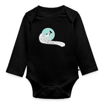 Surfer Girl Shirt with Illustration - Organic Longsleeve Baby Bodysuit - black - Front