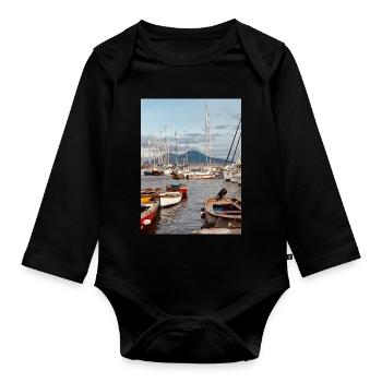 Harbour nautical landscape - Organic Longsleeve Baby Bodysuit - black - Front