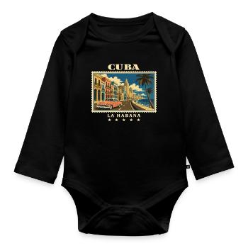 Kuba La Habana Vintage Reisemarke - Baby Bio-Langarm-Body - Schwarz - Vorne