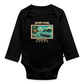 Solomon Islands Munda Vintage Travel Brand - Organic Longsleeve Baby Bodysuit - black - Front