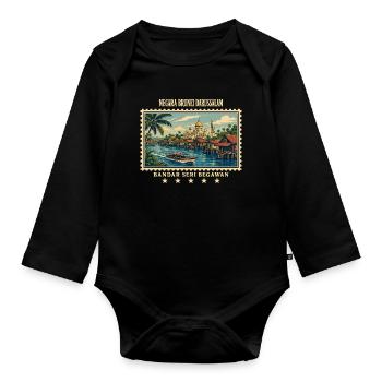 Brunei Bandar Seri Begawan Vintage Reisemarke - Baby Bio-Langarm-Body - Schwarz - Vorne