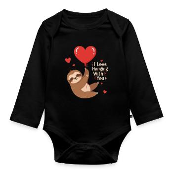Heart Balloon Cuddly Monkey Design - Organic Longsleeve Baby Bodysuit - black - Front