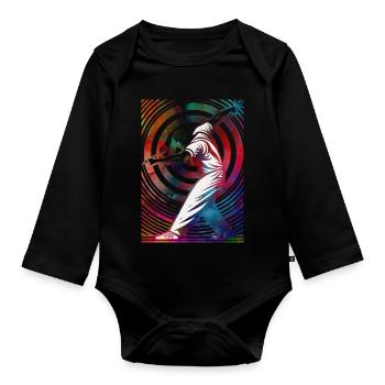 Golfer in einem bunten Strudel - Baby Bio-Langarm-Body - Schwarz - Vorne