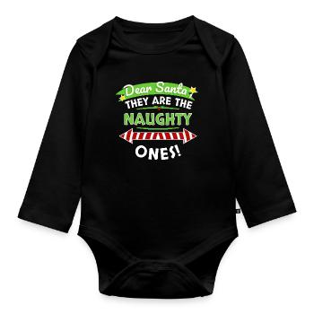 Dear Santa Naughty Ones Tee - Organic Longsleeve Baby Bodysuit - black - Front