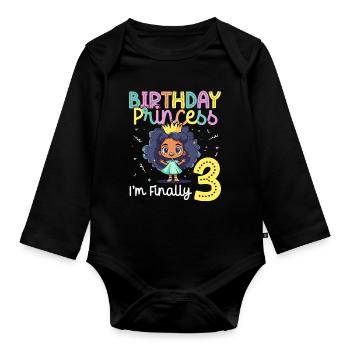 Black Girl for 3rd Birthday, Princess, - Organic Longsleeve Baby Bodysuit - black - Front