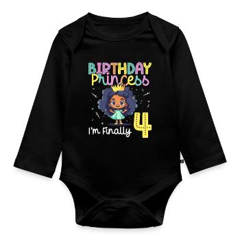 Fille noire pour son 4e anniversaire, Princesse - Body Bébé bio manches longues - noir - Devant