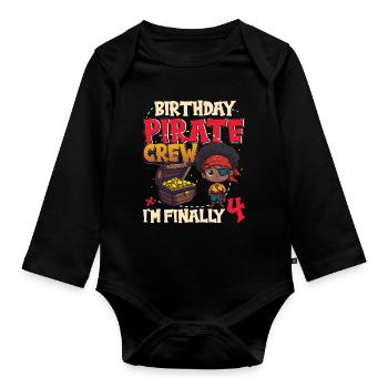Black Boy Pirate Crew for the 4th Birthday - Organic Longsleeve Baby Bodysuit - black - Front