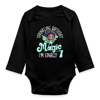 Black Girl 7th Birthday Spell, I'm Finally 7 - Organic Longsleeve Baby Bodysuit - black - Front