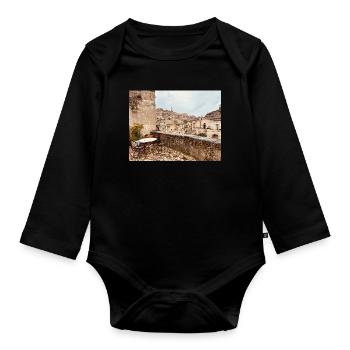 Terrace in a stone village - Organic Longsleeve Baby Bodysuit - black - Front