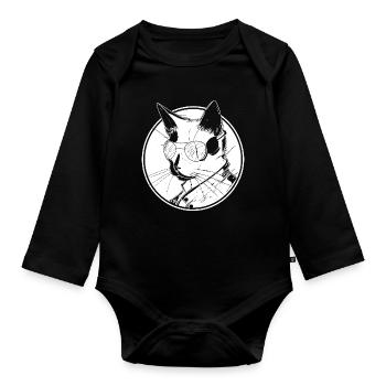 Katze Steampunk - Baby Bio-Langarm-Body - Schwarz - Vorne