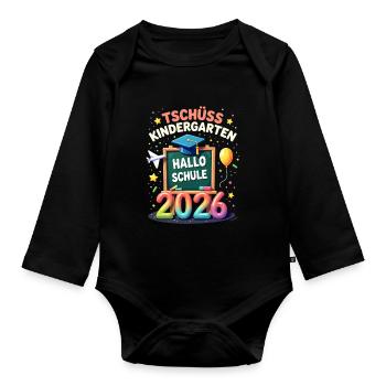 Schulkind 2026 Einschulung 2026 Schulanfang - Baby Bio-Langarm-Body - Schwarz - Vorne