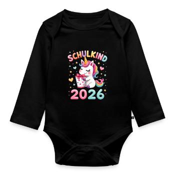 Schulkind 2026 Einschulung 2026 Schulanfang - Baby Bio-Langarm-Body - Schwarz - Vorne