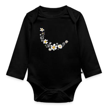Floral garland - Organic Longsleeve Baby Bodysuit - black - Front