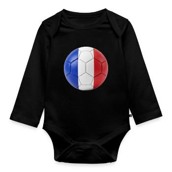 FLAGGE FRANKREICHS AUF EINEM FUSSBALL - Baby Bio-Langarm-Body - Schwarz - Vorne