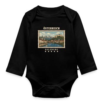 Österreich Salzburg Vintage Reisemarke - Baby Bio-Langarm-Body - Schwarz - Vorne
