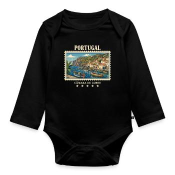 Portugal Câmara de Lobos Vintage Reisemarke - Baby Bio-Langarm-Body - Schwarz - Vorne