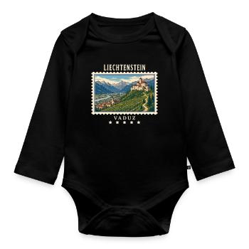 Liechtenstein Vaduz Vintage Reisemarke - Baby Bio-Langarm-Body - Schwarz - Vorne