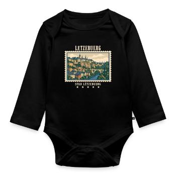 Luxemburg Luxemburg-Stadt Vintage Reisemarke - Baby Bio-Langarm-Body - Schwarz - Vorne