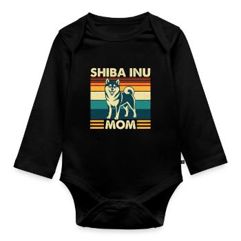 Shiba Inu Mom Kawaii Japanese Doge - Organic Longsleeve Baby Bodysuit - black - Front