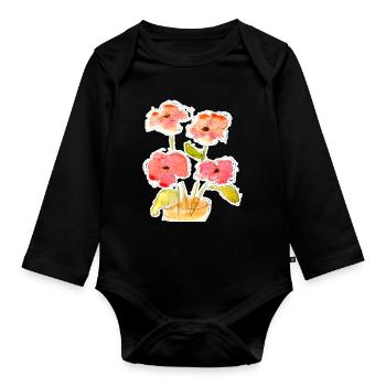 Water-coloured bouquet of flowers - Organic Longsleeve Baby Bodysuit - black - Front