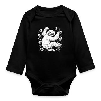 Sloth bouldering – Full of chalk - Organic Longsleeve Baby Bodysuit - black - Front