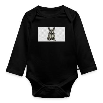 Tattoo Bulldog Gris mit Grünem Anhänger - Baby Bio-Langarm-Body - Schwarz - Vorne