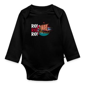 Norway Norge Fjords Scandinavian Ro Viking ship - Baby Bio-Langarm-Body - Schwarz - Vorne