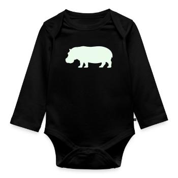 Silhouette d’hippopotame en vert pastel - Body Bébé bio manches longues - noir - Devant