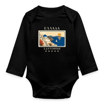 Griechenland Santorini Vintage Reisemarke - Baby Bio-Langarm-Body - Schwarz - Vorne