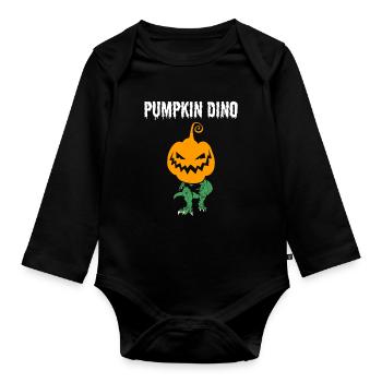 Funny Halloween Pumpkin Dino - Organic Longsleeve Baby Bodysuit - black - Front