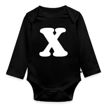 Large X Style Print | Letter X | X Logo - Organic Longsleeve Baby Bodysuit - black - Front
