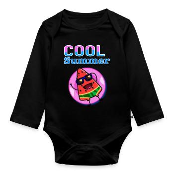 Pastèque fraîche d’été – Ambiance estivale Kawaii mignonne - Body Bébé bio manches longues - noir - Devant