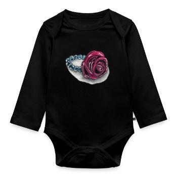 Rosenherz mit Perlen - Baby Bio-Langarm-Body - Schwarz - Vorne